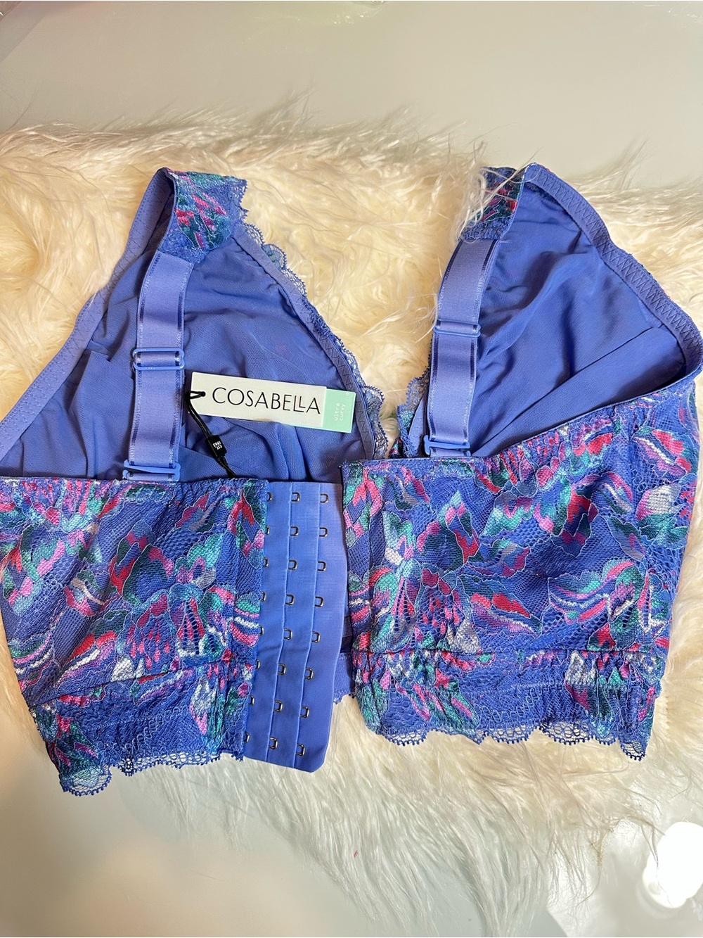Cosabella Paradiso Ultra Curvy XS Longline Bralette Blue Floral Lace NWT - Picture 5 of 8